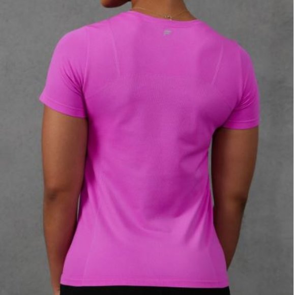 Fabletics Feather Tech Short-Sleeve Workout Gym Sport Active Top Fuschia Pink M - Picture 2 of 4